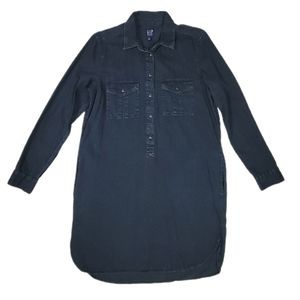 GAP Denim Longsleeve Snap Button Dress with Pockets Dark Blue Size Medium